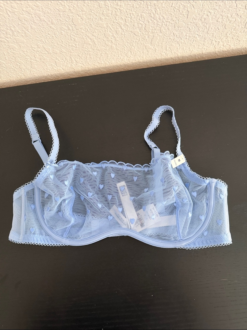 NWT Victoria Secret PINK Blue Sheer Heart Mesh Balconette Bra